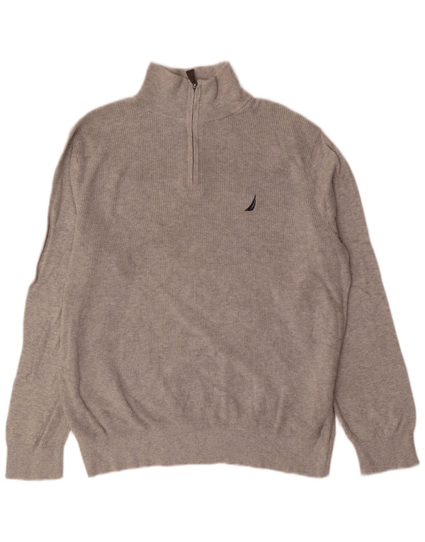 Nautica Mens Zip Neck Jumper Sweater Large Grey Cotton