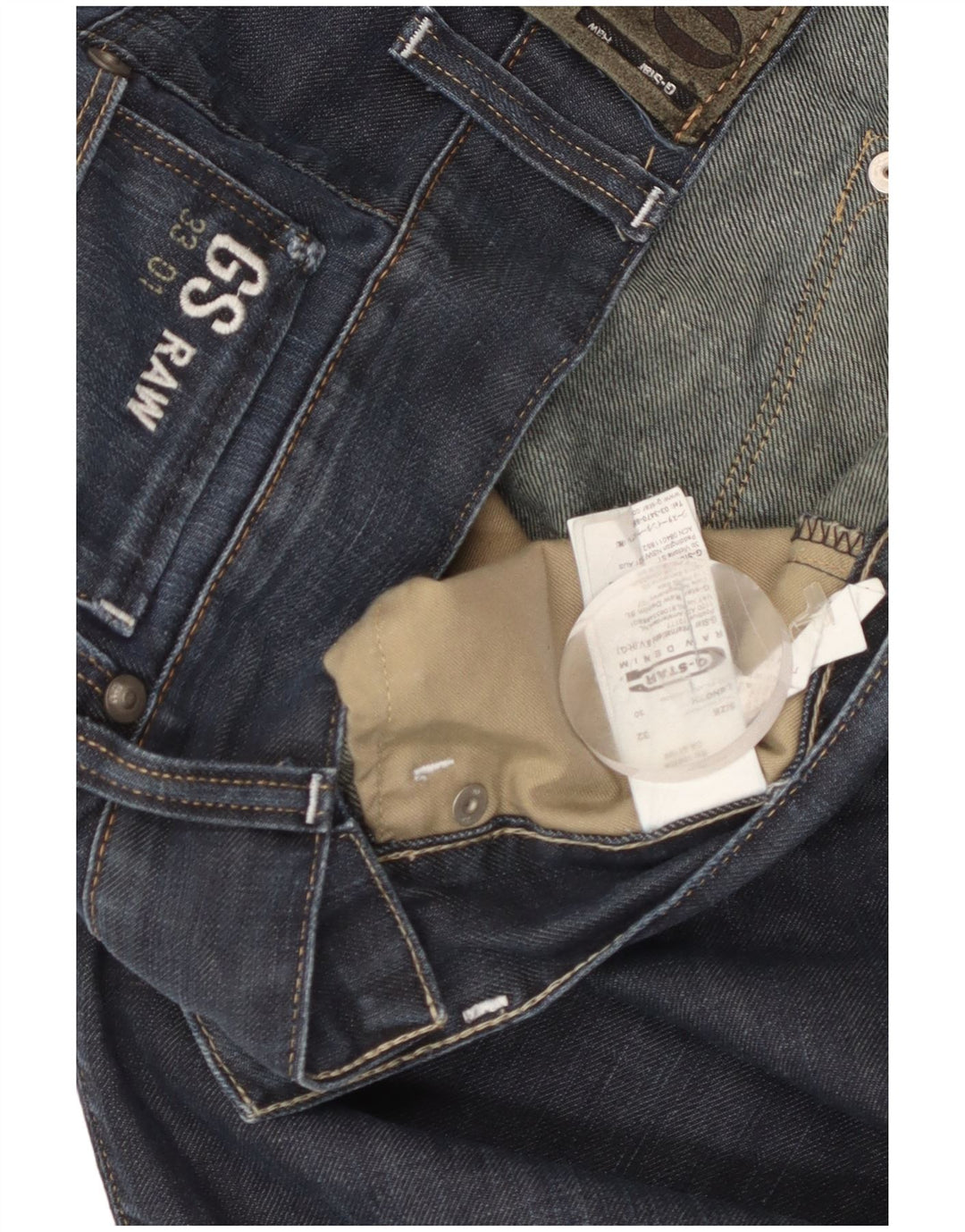 G-STAR Mens 3301 Straight Jeans W32 L30 Navy Blue Cotton