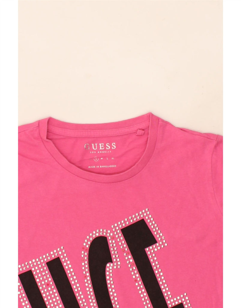 GUESS Womens Nice Graphic T-Shirt Top UK 10 Small Pink Cotton Vintage Guess and Second-Hand Guess from Messina Hembry 