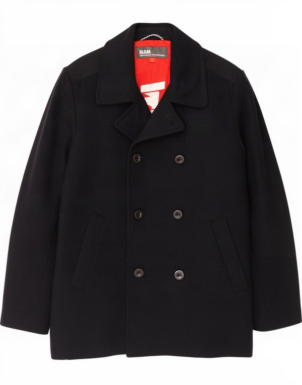 Slam Mens Pea Coat UK 40 Large Navy Blue Wool