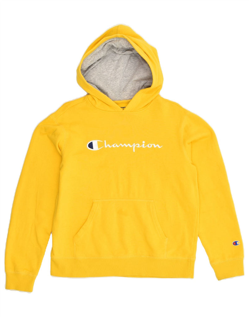 CHAMPION Womens Graphic Hoodie Jumper UK 18 XL Yellow Cotton | Vintage Champion | Thrift | Second-Hand Champion | Used Clothing | Messina Hembry 