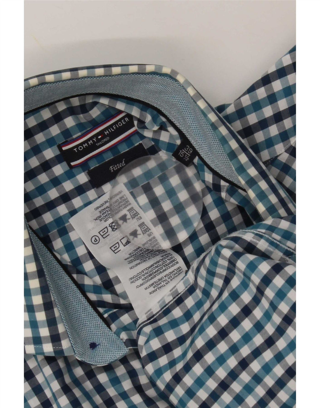 Tommy Hilfiger Mens Tailored Shirt Size 39 15 1/2 Medium Blue Gingham