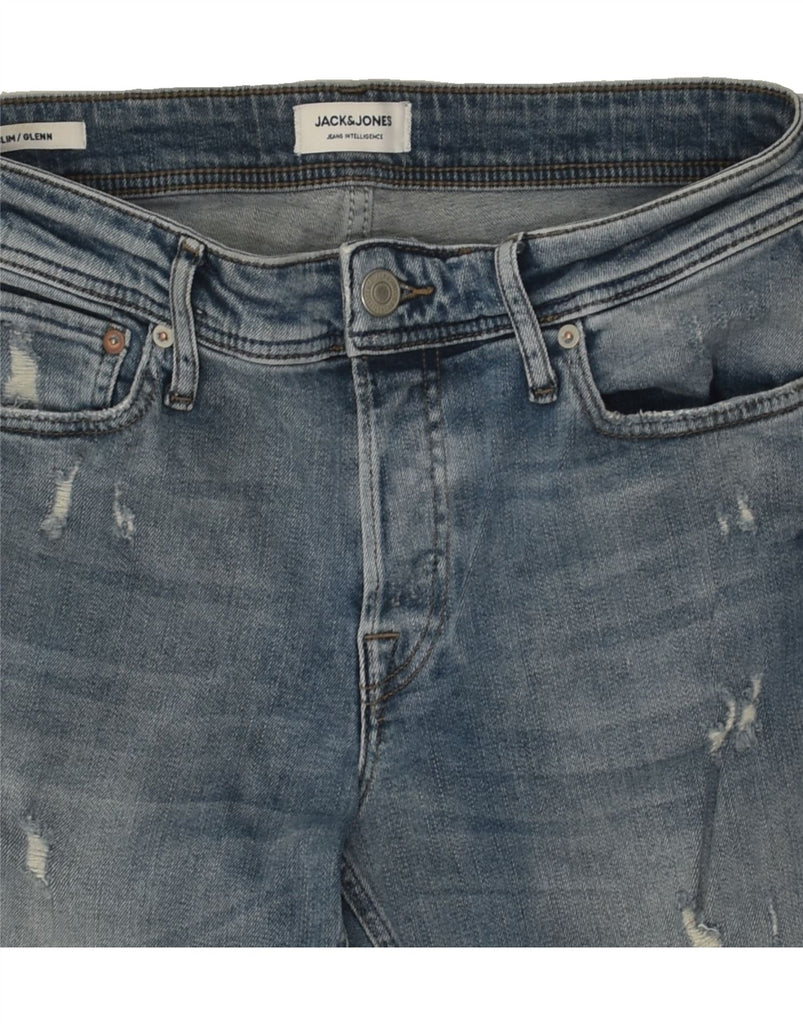 JACK & JONES Mens GLENN Distressed Slim Jeans W32 L34 Blue Cotton | Vintage Jack & Jones | Thrift | Second-Hand Jack & Jones | Used Clothing | Messina Hembry 