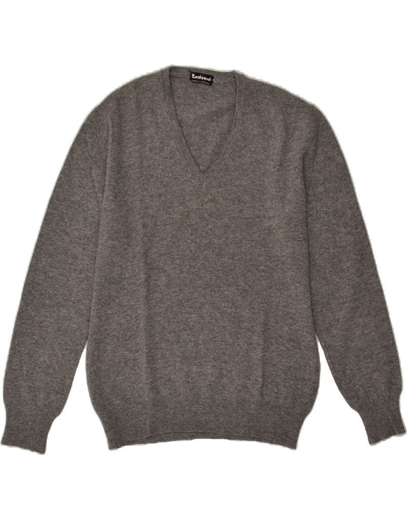 VINTAGE Mens V-Neck Jumper Sweater Medium Grey Flecked Lambswool | Vintage Vintage | Thrift | Second-Hand Vintage | Used Clothing | Messina Hembry 