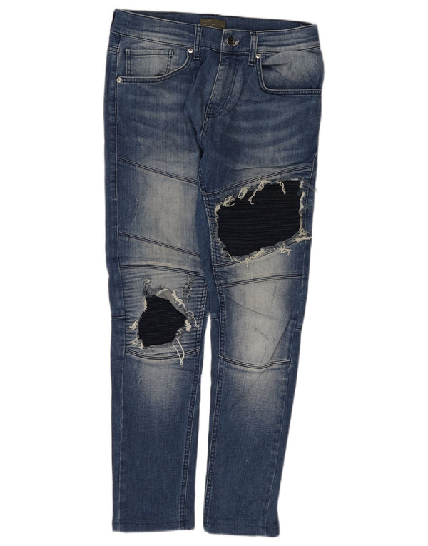 Zara Mens Distressed Slim Jeans EU 40 Medium W31 L28 Blue Colourblock