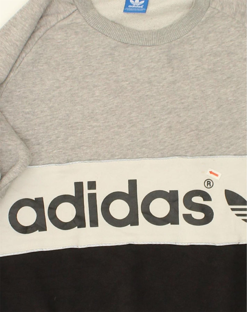 ADIDAS Womens Graphic Sweatshirt Jumper UK 10 Small Grey Colourblock | Vintage Adidas | Thrift | Second-Hand Adidas | Used Clothing | Messina Hembry 