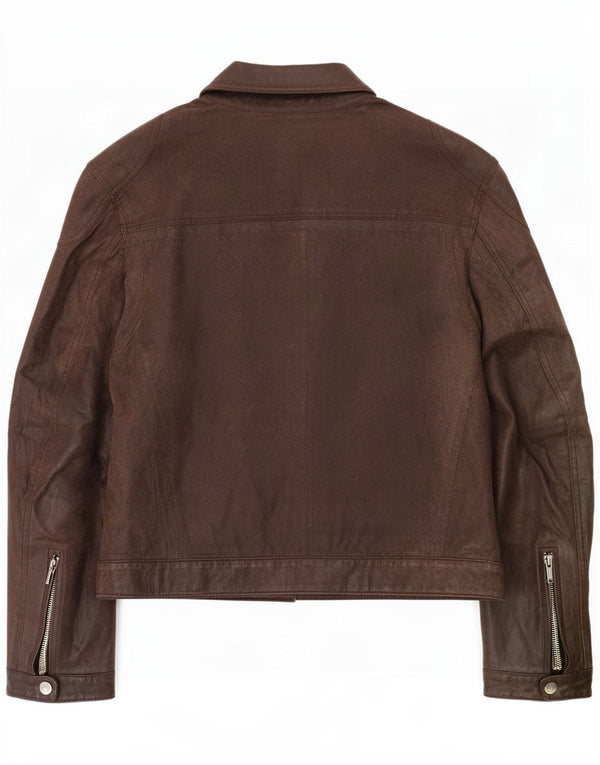Ben Sherman Mens Leather Biker Jacket UK 38 Medium Brown