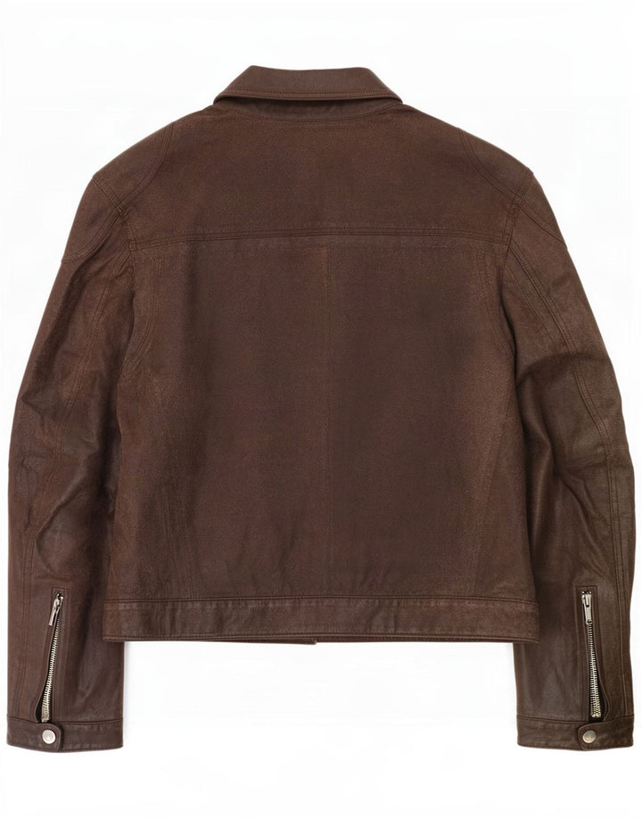 Ben Sherman Mens Leather Biker Jacket UK 38 Medium Brown
