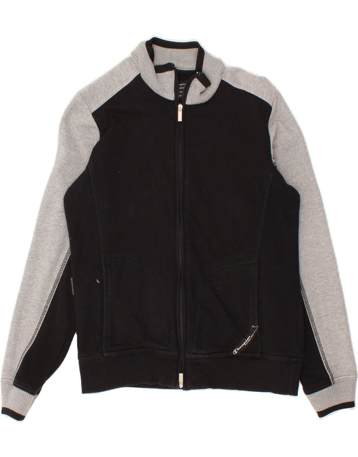 CHAMPION Womens Tracksuit Top Jacket UK 14 Medium Black Colourblock Cotton Vintage Champion and Second-Hand Champion from Messina Hembry 