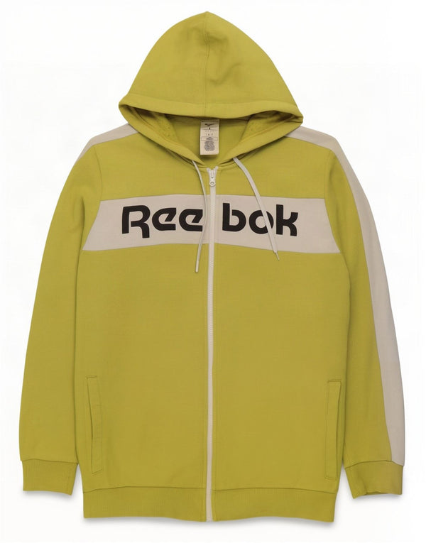 Reebok Mens Graphic Zip Hoodie Sweater Large Green Colourblock Cotton