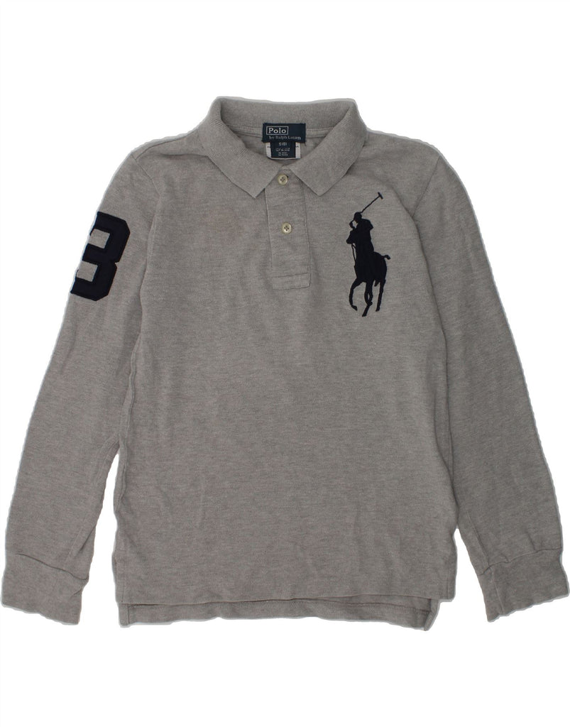 POLO RALPH LAUREN Boys Graphic Long Sleeve Polo Shirt 7-8 Years Small Grey | Vintage Polo Ralph Lauren | Thrift | Second-Hand Polo Ralph Lauren | Used Clothing | Messina Hembry 