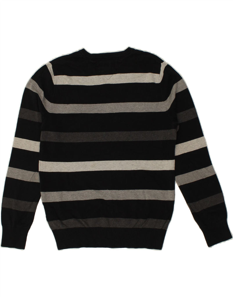 TOMMY HILFIGER Mens V-Neck Jumper Sweater Small Black Striped Cotton | Vintage Tommy Hilfiger | Thrift | Second-Hand Tommy Hilfiger | Used Clothing | Messina Hembry 