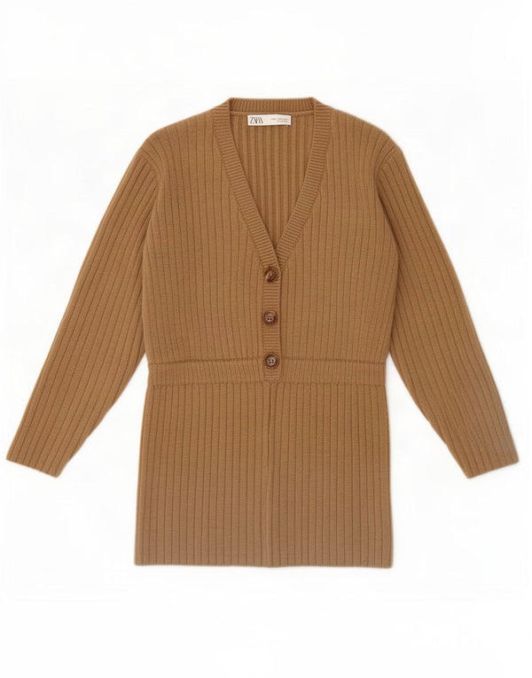 Zara Womens V-Neck Jumper Sweater UK 12 Medium Brown Acrylic
