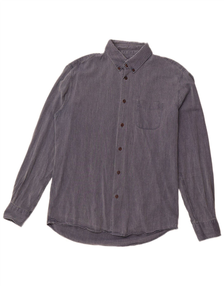 Jigsaw Mens Shirt Medium Blue Herringbone Cotton