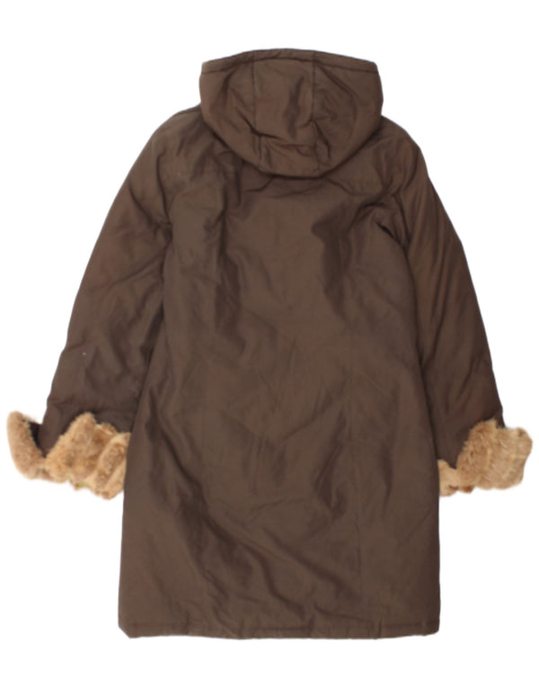 Woolrich Womens Hooded Padded Coat UK 14 Medium Brown Cotton