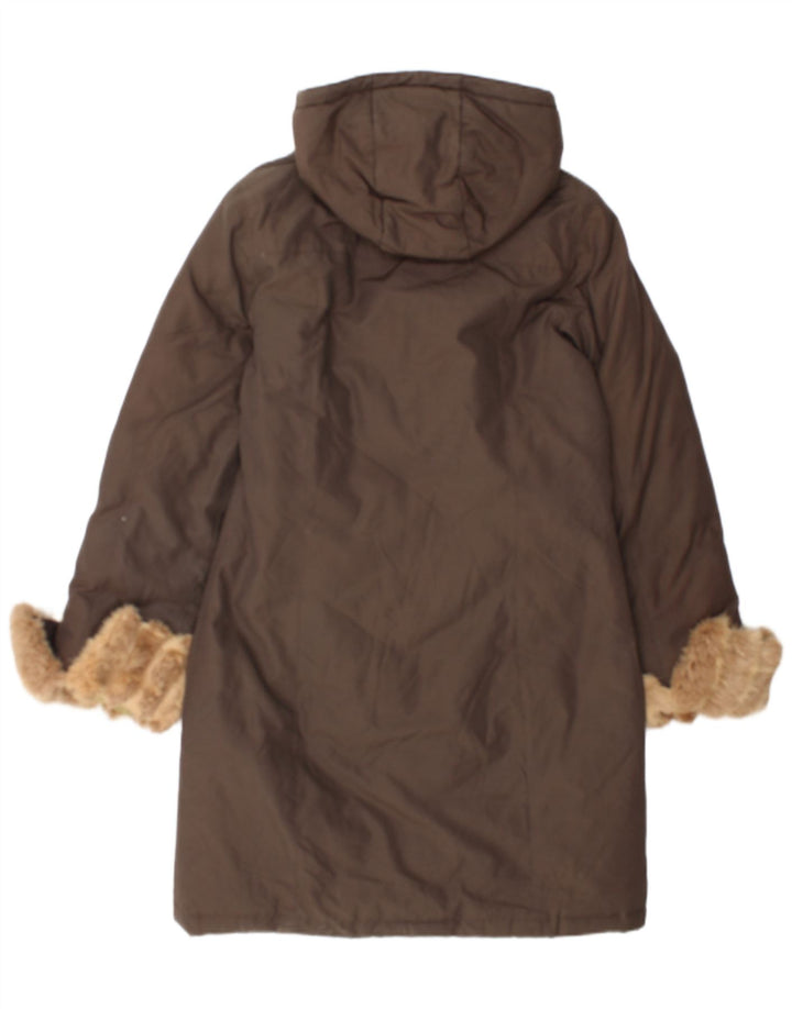 Woolrich Womens Hooded Padded Coat UK 14 Medium Brown Cotton