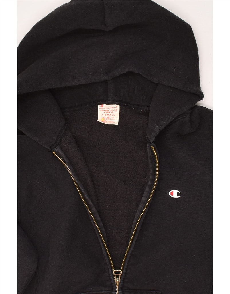 CHAMPION Womens Zip Hoodie Sweater UK 6 XS Black Cotton | Vintage Champion | Thrift | Second-Hand Champion | Used Clothing | Messina Hembry 