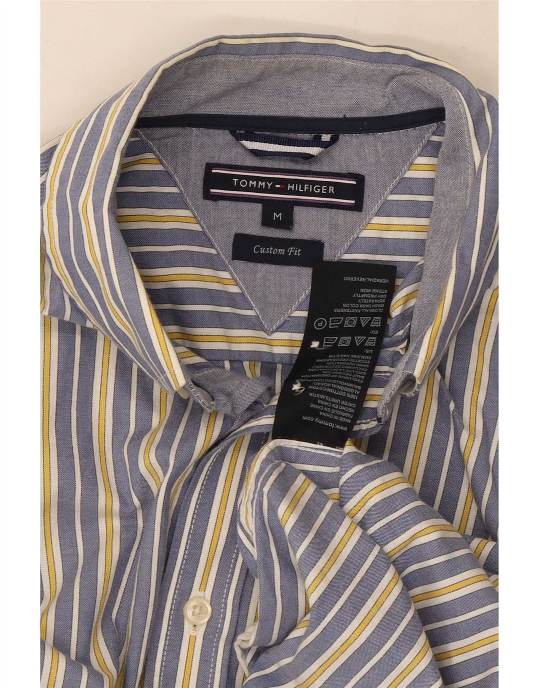 Tommy Hilfiger Mens Custom Fit Shirt Medium Blue Striped Cotton
