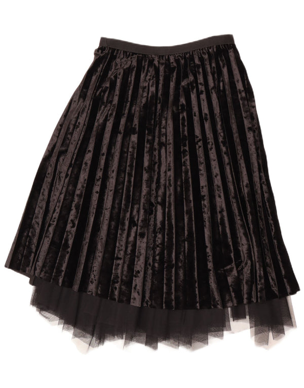 Vintage Womens Velvet Pleated Skirt W28 Medium Black
