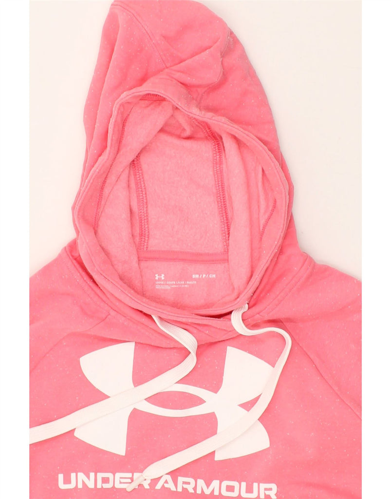 UNDER ARMOUR Womens Graphic Hoodie Jumper UK 10 Small Pink Cotton | Vintage Under Armour | Thrift | Second-Hand Under Armour | Used Clothing | Messina Hembry 