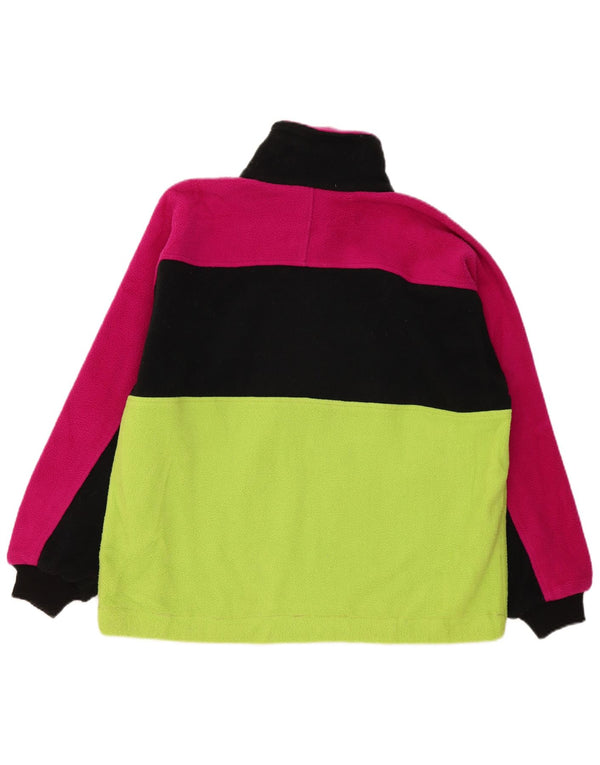 Vintage Mens Zip Neck Fleece Jumper Medium Green Colourblock Polyester