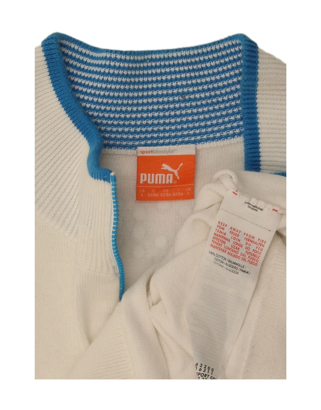 Puma Mens Zip Neck Jumper Sweater Large White Striped Cotton