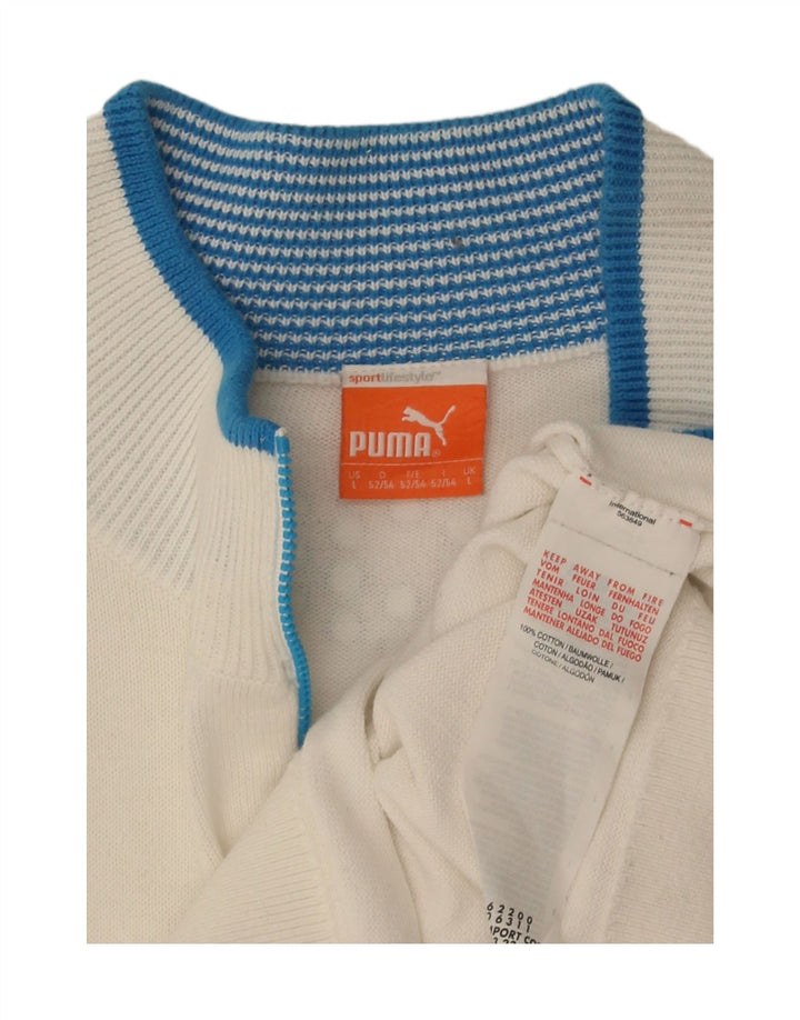 Puma Mens Zip Neck Jumper Sweater Large White Striped Cotton
