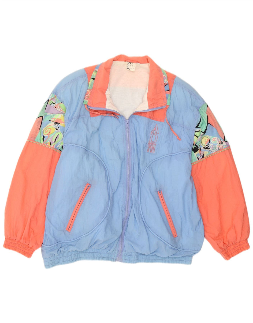 Vintage Womens Abstract Pattern Tracksuit Top Jacket UK 16 Large Blue