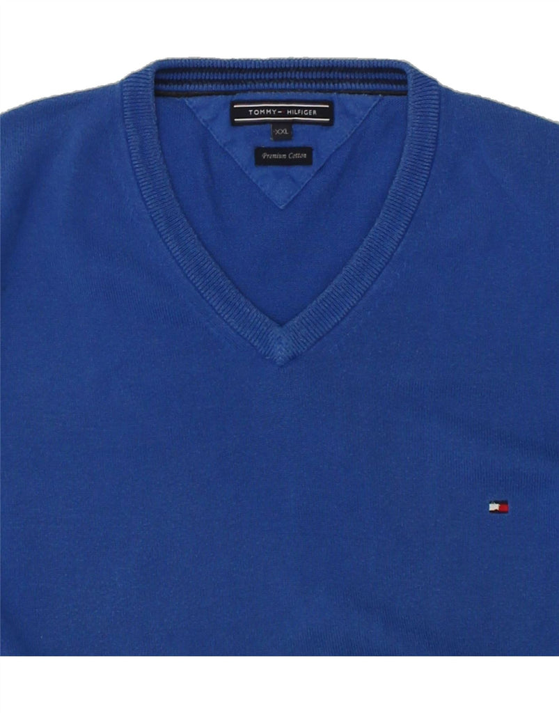 TOMMY HILFIGER Mens V-Neck Jumper Sweater 2XL Blue Cotton | Vintage Tommy Hilfiger | Thrift | Second-Hand Tommy Hilfiger | Used Clothing | Messina Hembry 