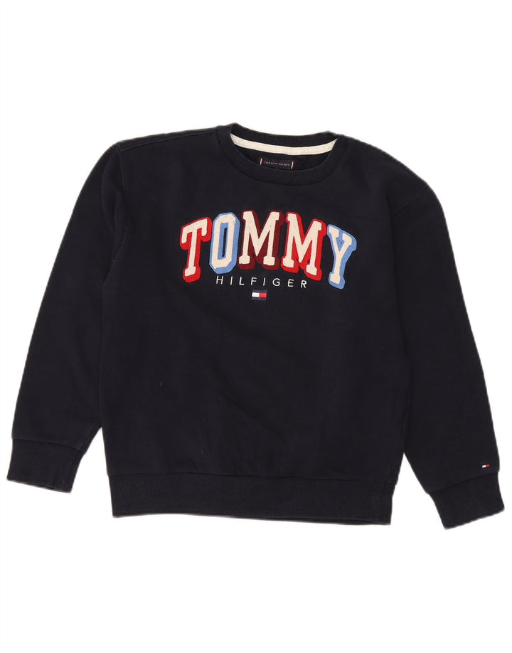 TOMMY HILFIGER Boys Graphic Sweatshirt Jumper 11-12 Years Navy Blue Cotton