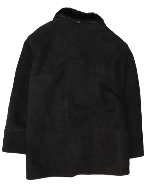 VINTAGE Mens Shearling Overcoat IT 48 Medium Black Shearling