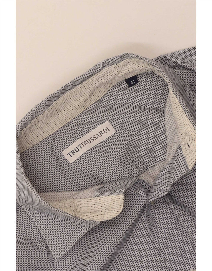 Trussardi Mens Shirt Size 41 Medium Blue Spotted