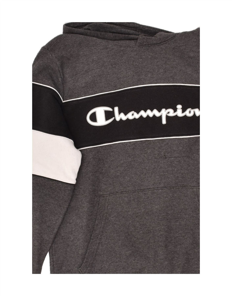 CHAMPION Boys Graphic Hoodie Jumper 11-12 Years Large  Grey Colourblock | Vintage Champion | Thrift | Second-Hand Champion | Used Clothing | Messina Hembry 