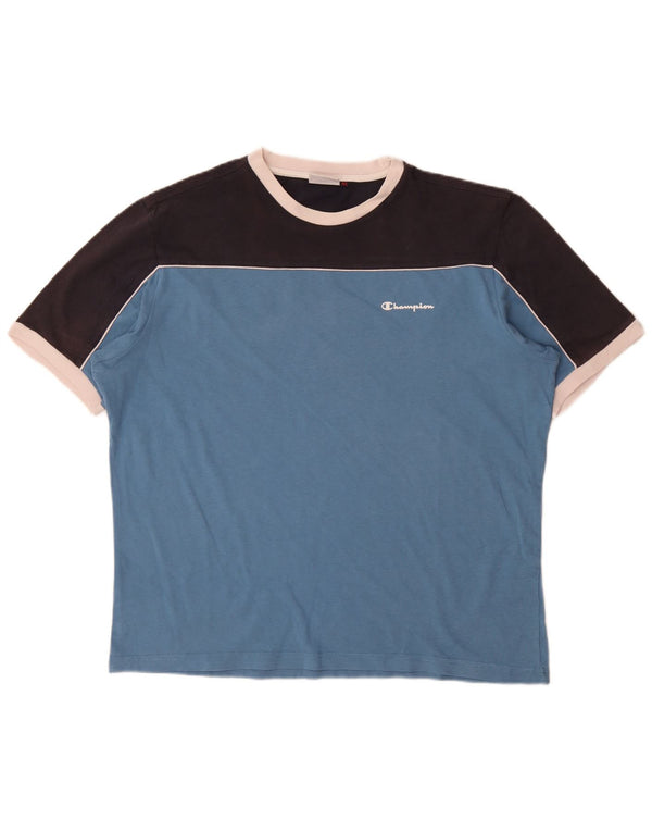 Champion Mens T-Shirt Top XL Blue Colourblock Cotton