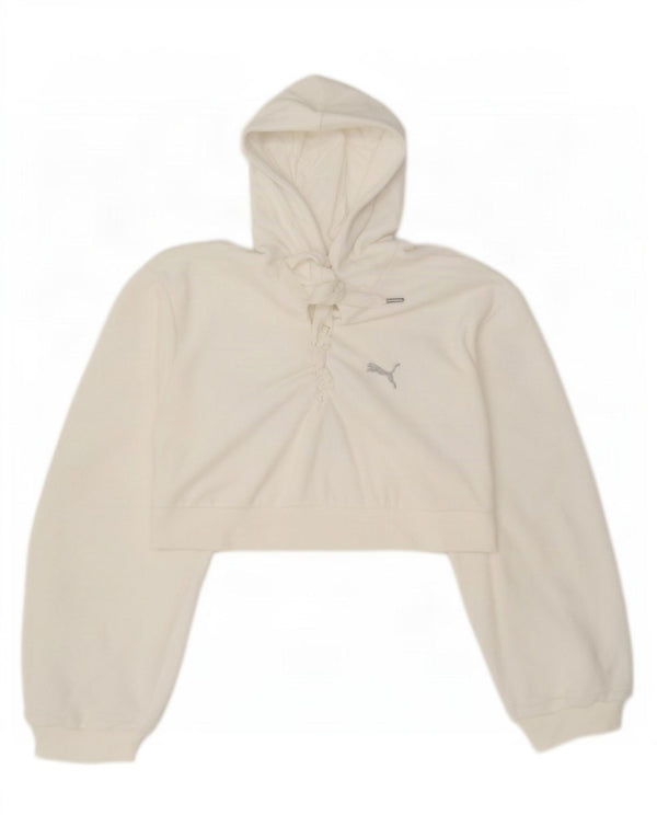 Puma Womens Oversized Graphic Crop Hoodie Jumper UK 6 XS White Cotton