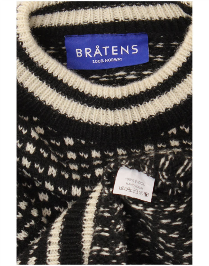 Bratens Mens Boat Neck Jumper Sweater Medium Black Geometric Wool