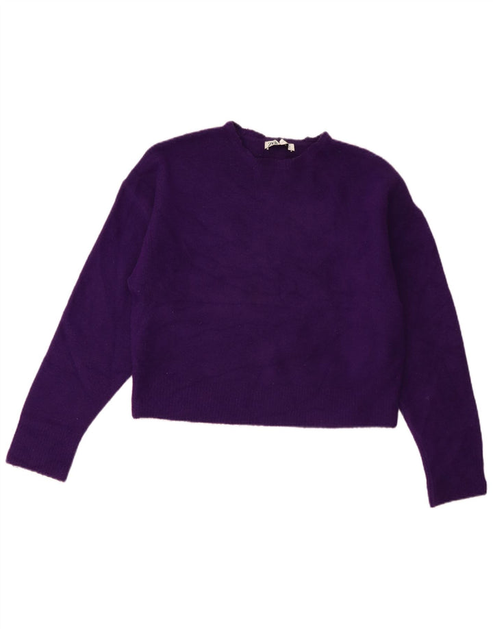Zara Womens Crop Crew Neck Jumper Sweater UK 14 Medium Purple