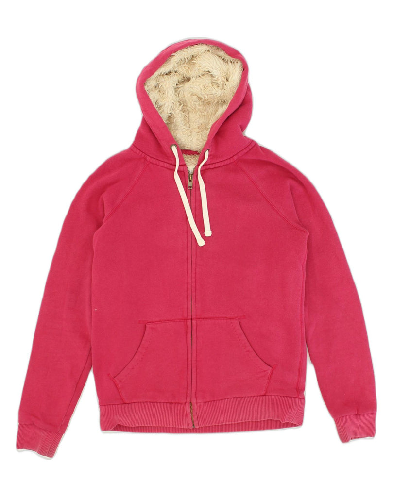 JACK WILLS Womens Sherpa Graphic Zip Hoodie Sweater UK 8 Small Pink Cotton | Vintage Jack Wills | Thrift | Second-Hand Jack Wills | Used Clothing | Messina Hembry 