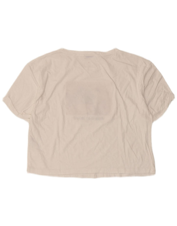 Zara Womens Crop Graphic T-Shirt Top UK 16 Large White Cotton