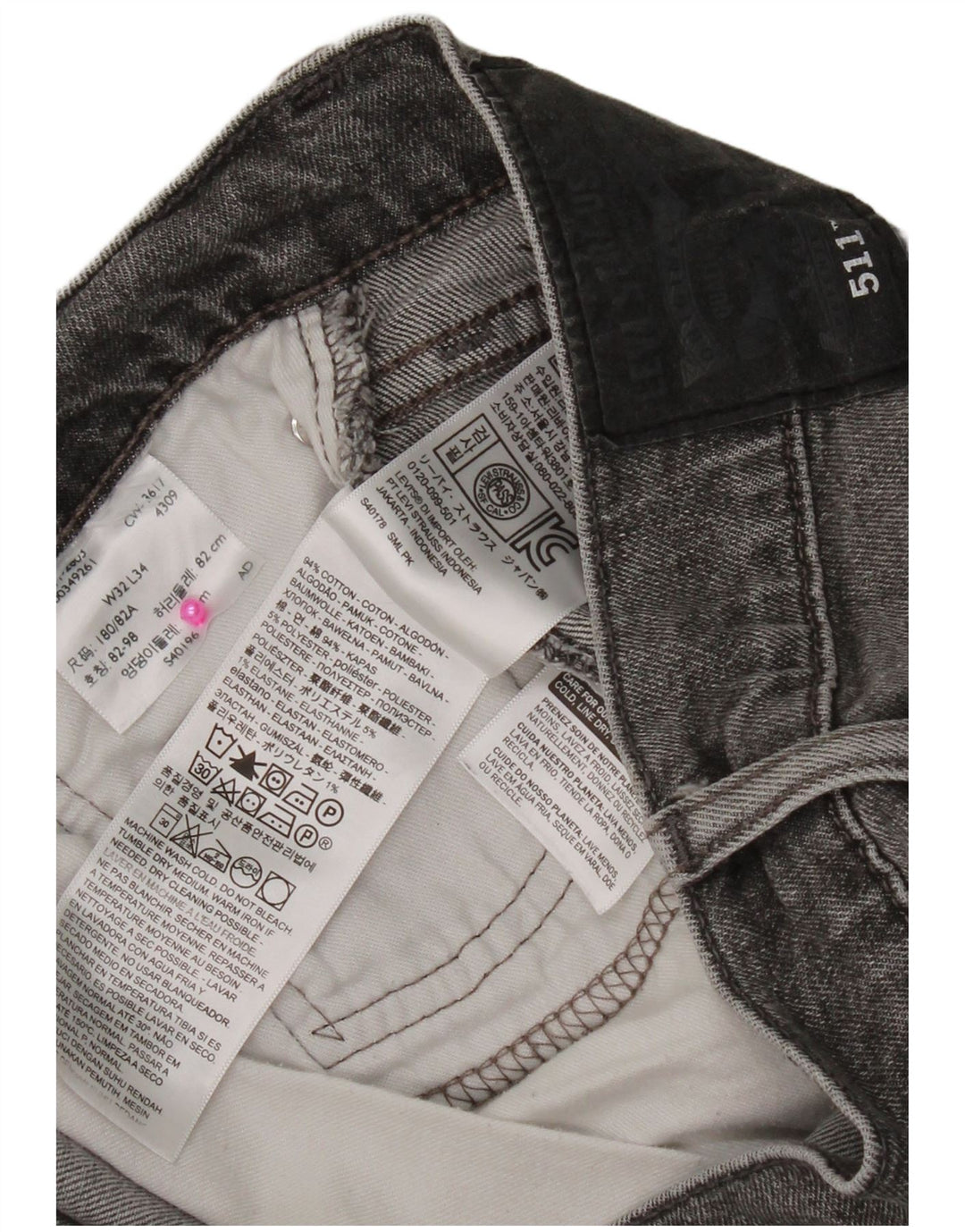 Levi's Mens 511 Slim Jeans  W32 L34 Grey Cotton