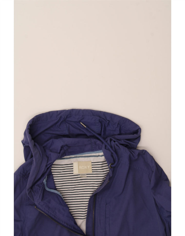 ROXY Womens Hooded Rain Jacket UK 14 Medium Navy Blue Cotton Vintage Roxy and Second-Hand Roxy from Messina Hembry 
