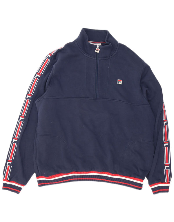 Fila Mens Graphic Zip Neck Sweatshirt Jumper 3XL Navy Blue Colourblock