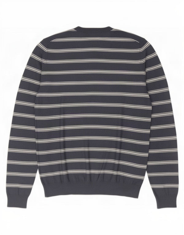 Gap Mens V-Neck Jumper Sweater Small Navy Blue Striped Cotton