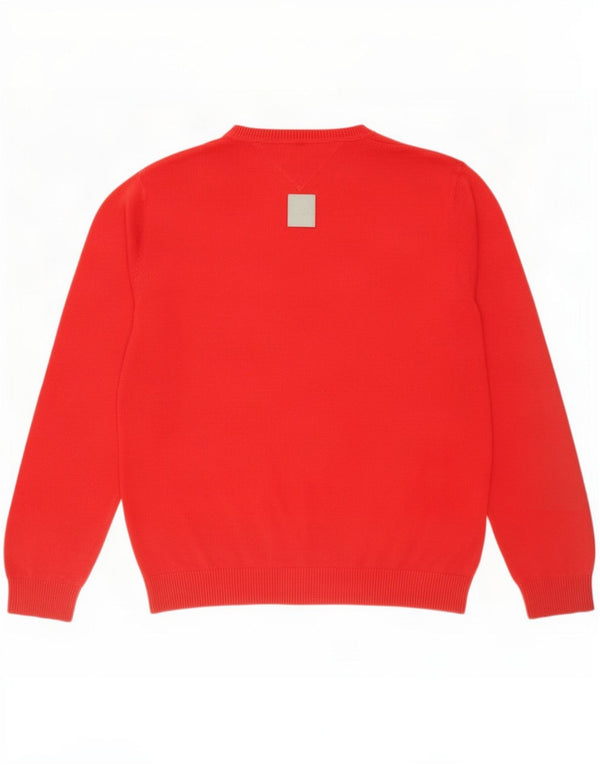 Tommy Hilfiger Mens V-Neck Jumper Sweater Large Red Cotton