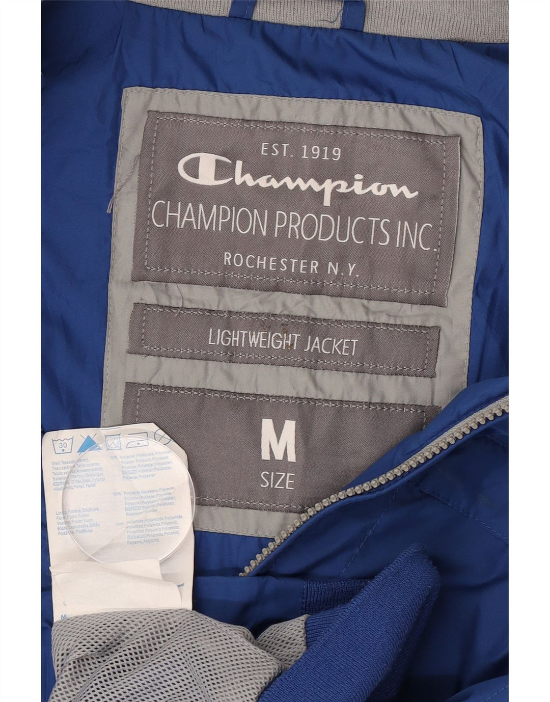 Champion Mens Bomber Jacket UK 38 Medium Blue Polyester