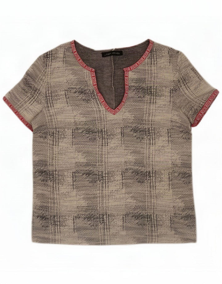 Zara Womens Abstract Pattern Blouse Top UK 16 Large Grey