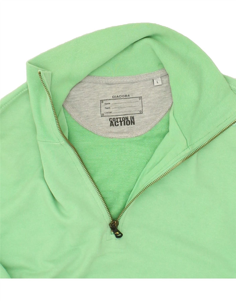 DIADORA Mens Zip Neck Sweatshirt Jumper Large Green Cotton | Vintage Diadora | Thrift | Second-Hand Diadora | Used Clothing | Messina Hembry 