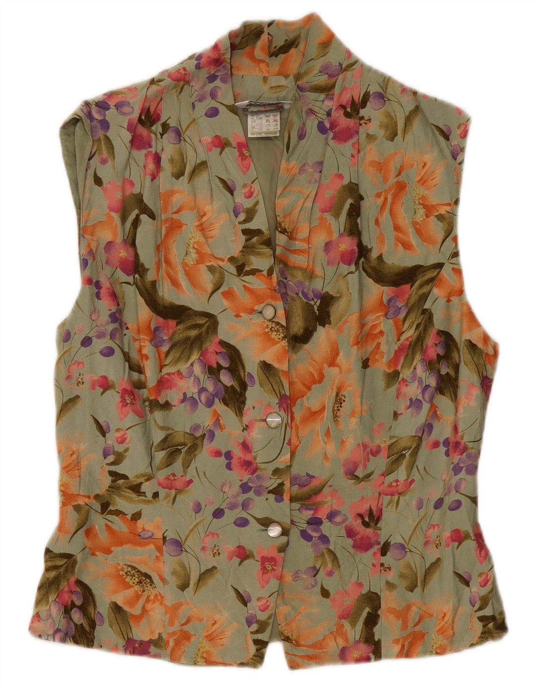 Max Mara Womens Sleeveless Shirt Blouse UK 12 Medium Khaki Floral Viscose