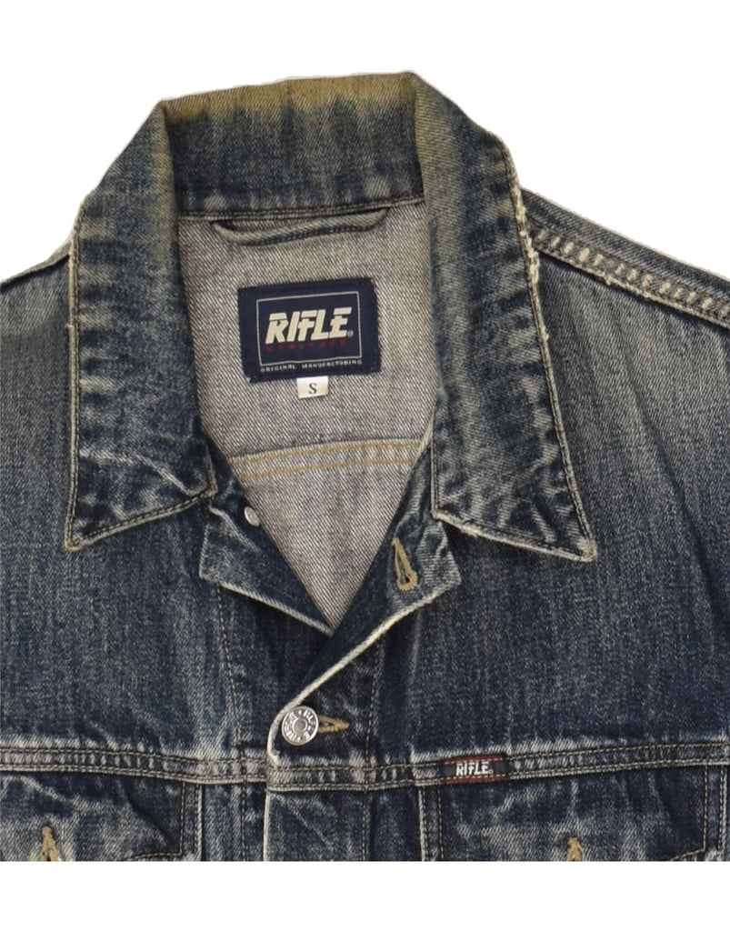 RIFLE Mens Crop Denim Jacket Small Navy Blue Cotton | Vintage Rifle | Thrift | Second-Hand Rifle | Used Clothing | Messina Hembry 