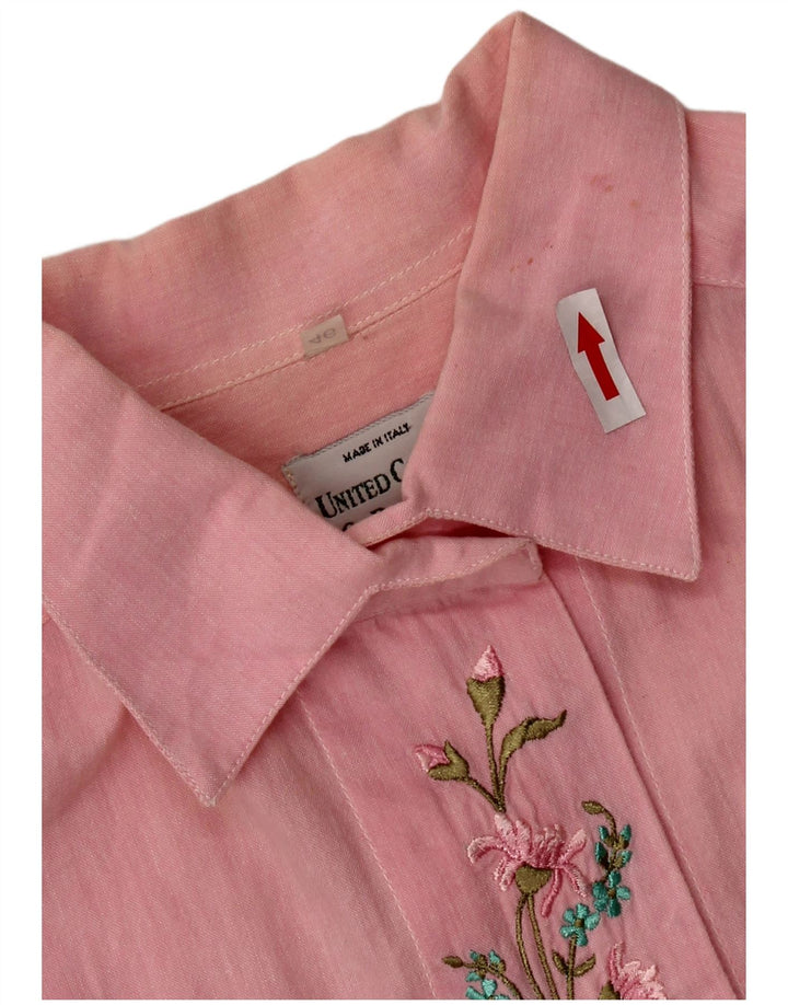 Benetton Womens Oversized Shirt Blouse IT 46 Large Pink Floral Cotton